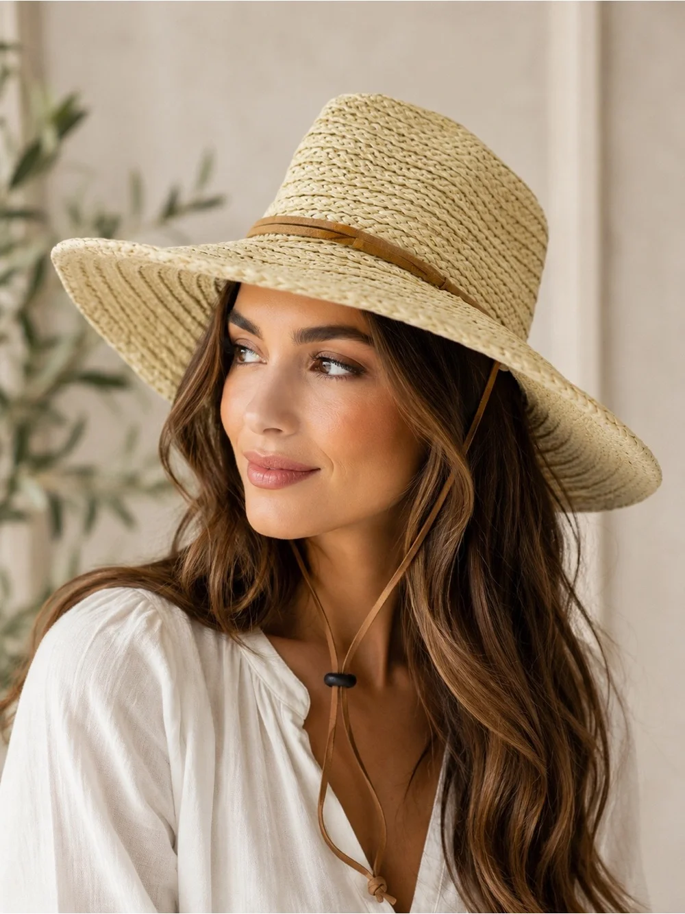 Cappelli Straworld Wide Brim Straw Sun Hat Beige One Size Adjustable Chin Strap